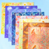 fairy story magical fantasy pack of 8 80gsm scrapbooking paper sheets with mushrooms, castles, crystals, dragons, books, animals and mermaids