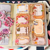 alice in wonderland time for tea stationery letterbox gift with canvas pouch, silver drink me necklace, book of clear vintage stickers and scrapbooking paper sheets