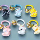 lucky cat cats kitty uk cute kawaii gift gifts shop store keyring keyring chain clip clips metal bag charm charms resin jingle bell bells pretty mini small black white blue yellow cream pink