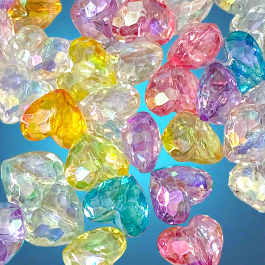 IRIDESCENT FACETED HEART Very Large Acrylic 20mmx 2 BEADS