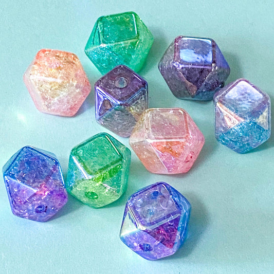 Tetradecagon 14 sided multi sides large 16mm acrylic glitter ombre bead beads jumbo very big huge chunky uk cute kawaii craft supplies iridescent shimmery ab coated green yellow turquoise purple blue lilac beaded pens pen make your own jewellery