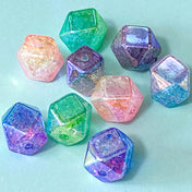 Tetradecagon 14 sided multi sides large 16mm acrylic glitter ombre bead beads jumbo very big huge chunky uk cute kawaii craft supplies iridescent shimmery ab coated green yellow turquoise purple blue lilac beaded pens pen make your own jewellery
