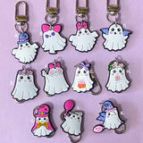 large floppy pvc soft keyring keyrings clip clips key bag charm ghost ghosts cute kawaii funny halloween gift gifts shop store uk pink lilac white cerise pretty present