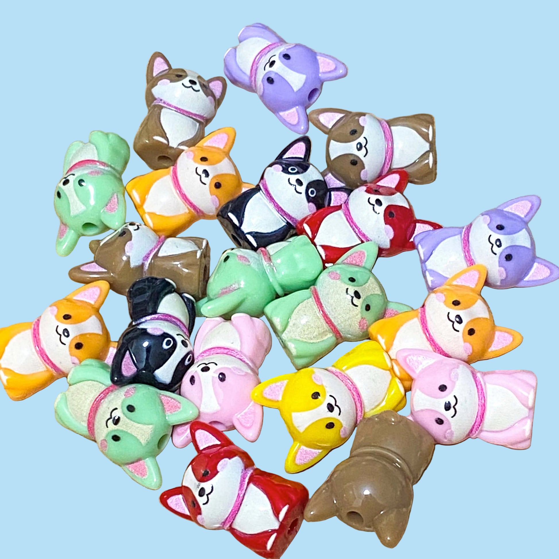 cute kawaii puppy dog dogs puppies corgi corgis uk cute kawaii acrylic bead beads shop store craft crafts supplies beaded pen pens bright colourful 23mm large jumbo chunky mint green yellow red lilac brown