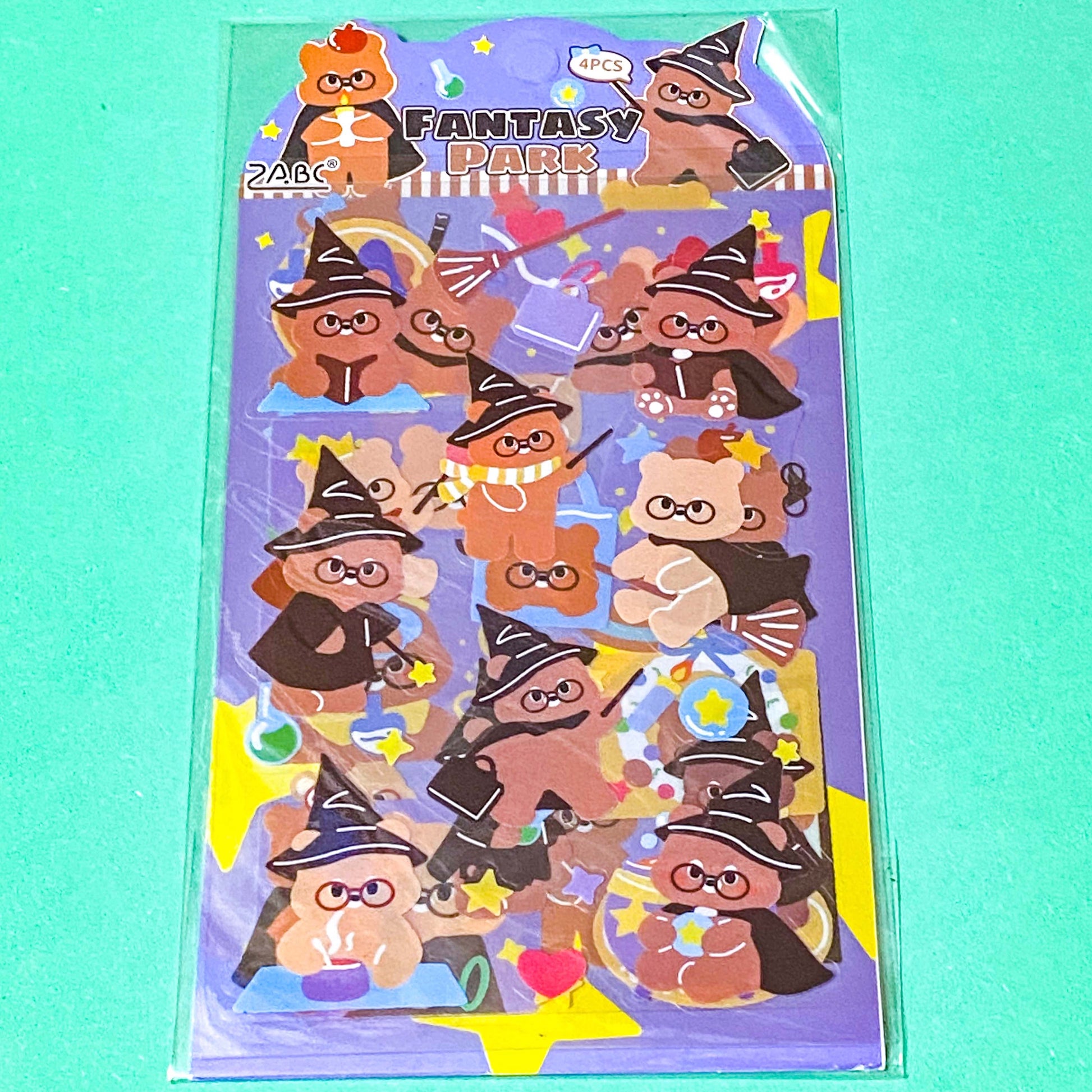 bear brown bears cute kawaii cat cats black kitten bunny bunnies rabbit rabbits puppy dog dogs sticker sheets pack of 4 clear plastic colourful stationery supplies shop store uk set gift gifts pretty pink red lilac yellow pet