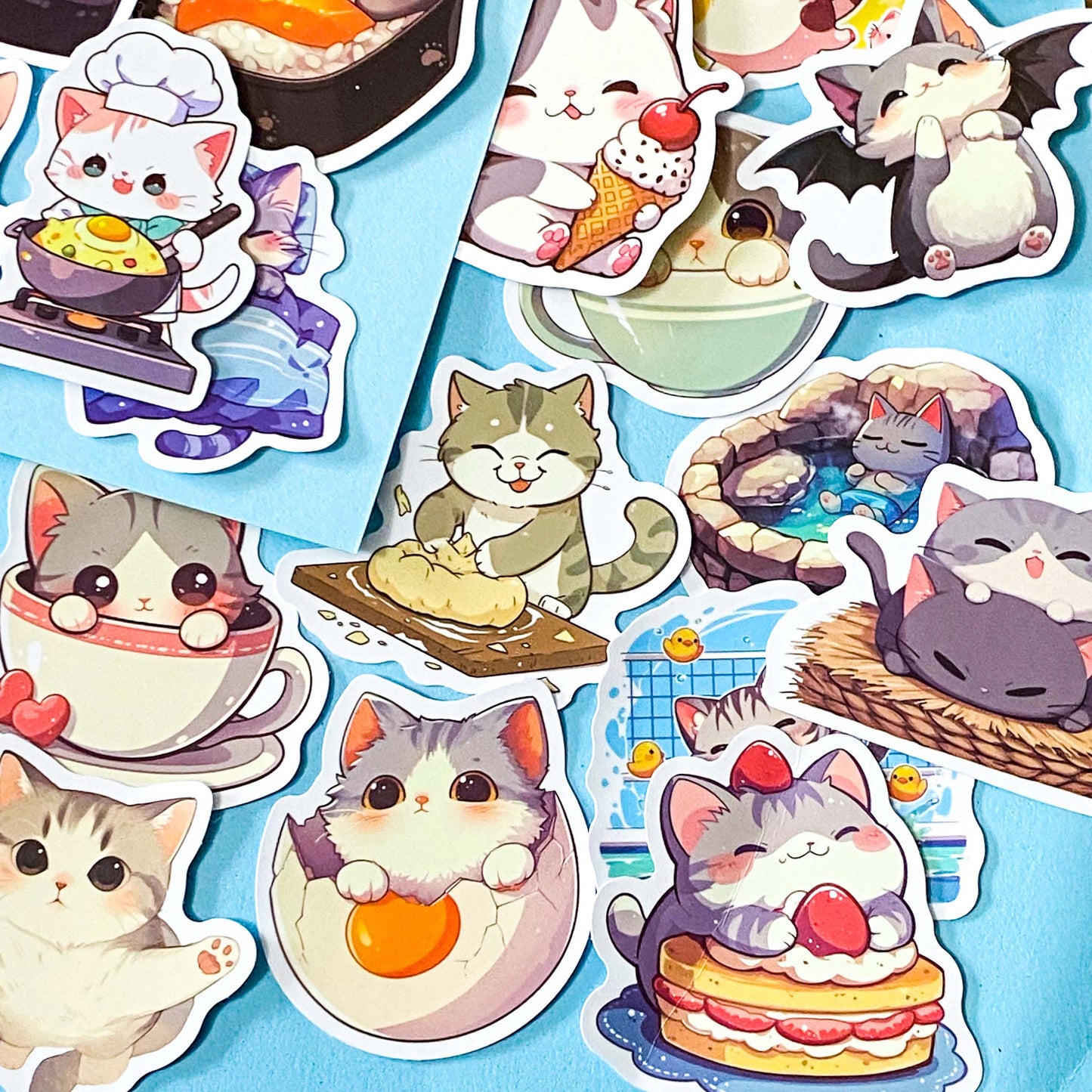 KAWAII CAT ADVENTURE Laptop Sticker Pack- 50 Cat Laptop Stickers Waterproof Vinyl For Journal, Phone, Planner