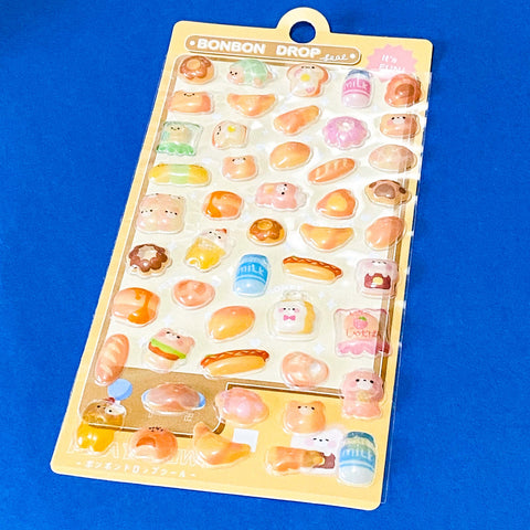 kawaii raised 3d dome sticker sheet with cute animals and pastel foods