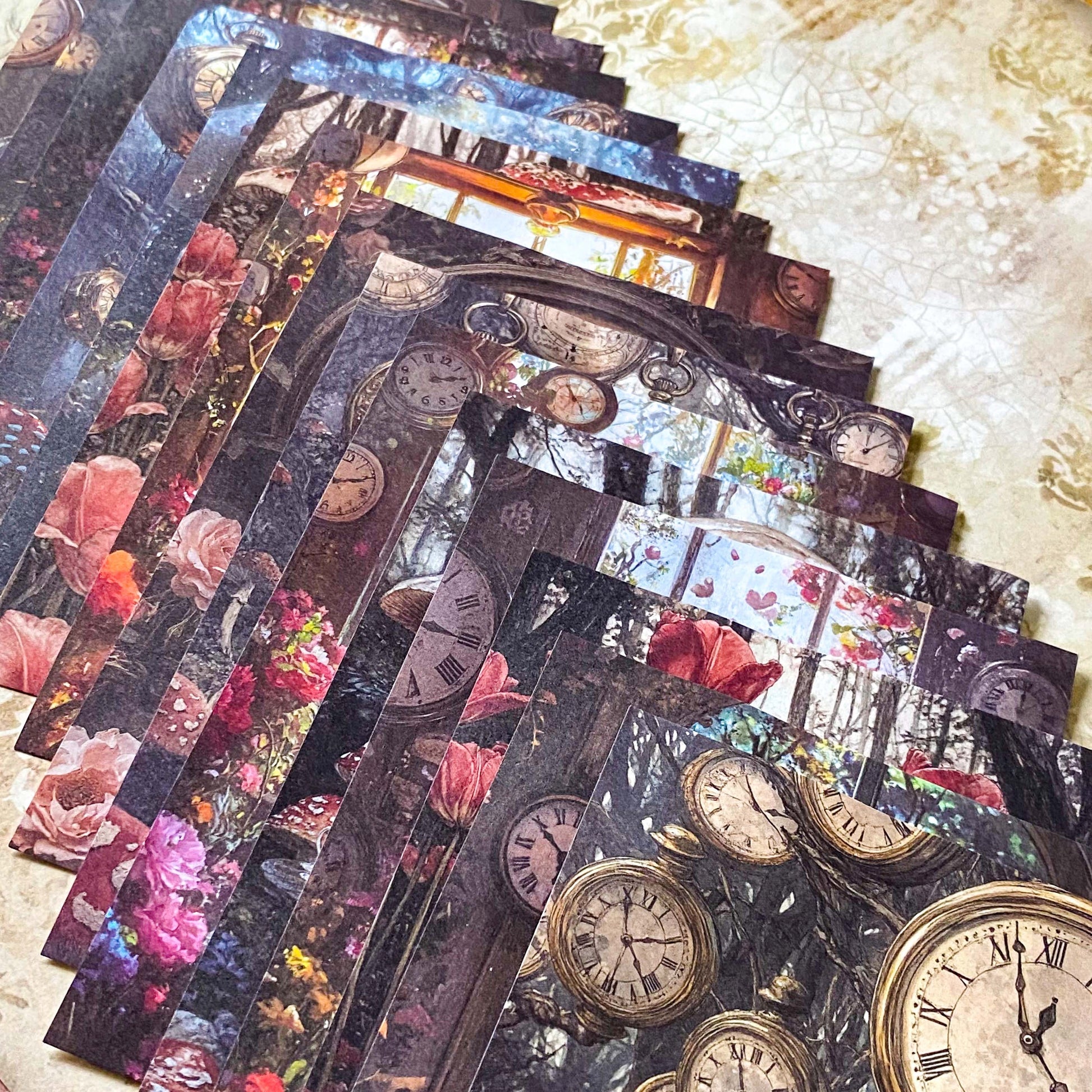 alice in wonderland dark scrapbook paper pack with 32 sheets and clockwork woodland theme designs