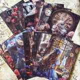 dark fairytale scrapbook paper set for junk journaling with an alice in wonderland theme