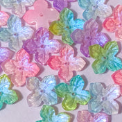 iridescent ab coated glass 4 petal petalled flower flowers bead beads uk cute kawaii colourful craft supples shop store pink lilac purple turquoise green blue shimmer 18mm jewellery making 