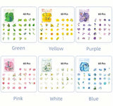 floral flower flowers sticker stickers flake flakes pack of 60 60pcs bargain white cream lilac purple pink yellow green leaf leaves uk cute kawaii stationery bargain planner addict shop store big set 