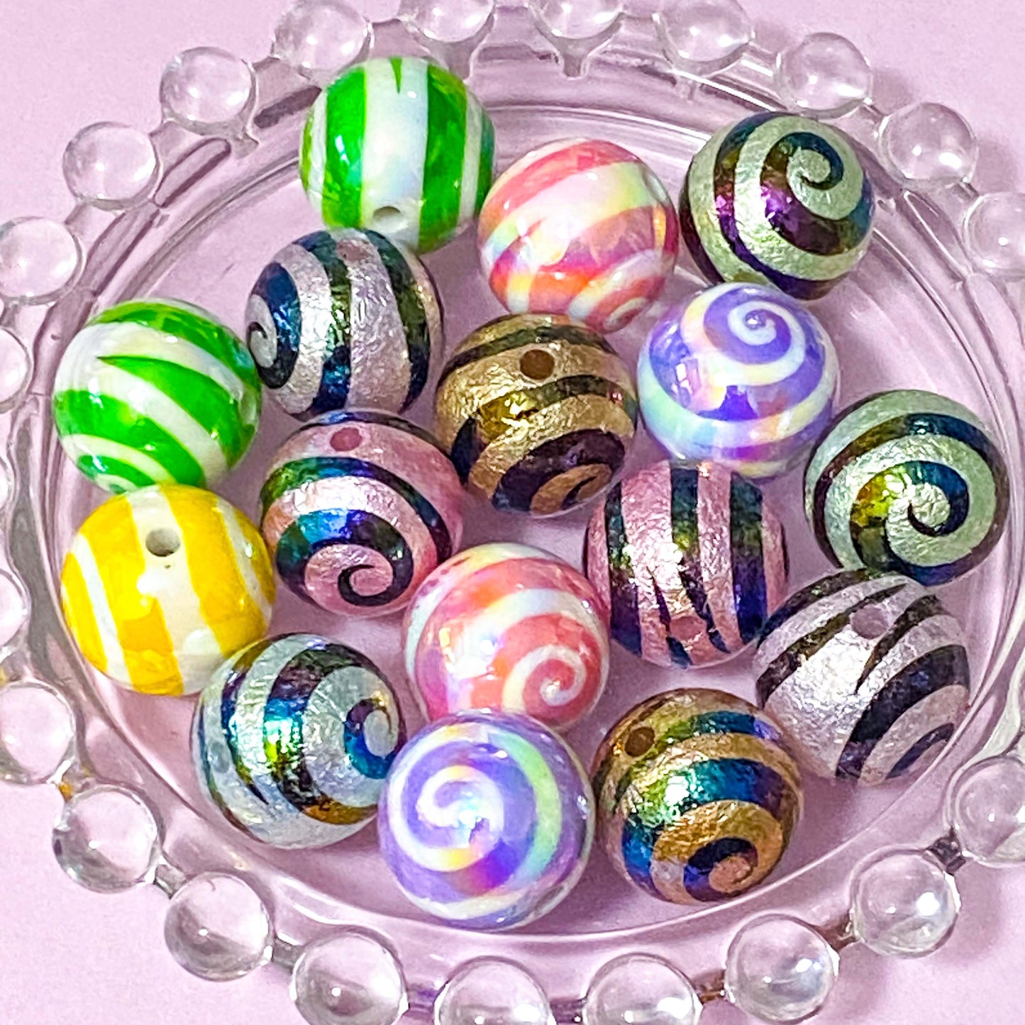 metallic frosted pearl pearls lustre iridescent ab shimmer bead beads jumbo very big 15mm 16mm acrylic chunky swirl swirly patterned make your own beaded pen pens jewellery cute kawaii craft supplies shop store bright colourful