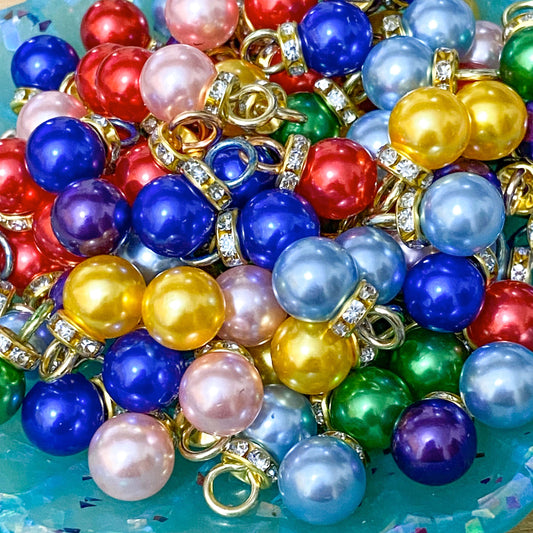 ROUND PEARLY BAUBLES CHARMS Rhinestone Acrylic 14mm x 2