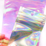 holo holographic silver pale pink laser rainbow self seal resealable bag bags plastic cello stiff poly polythene uk cute kawaii stationery packaging supplies shop store pretty 