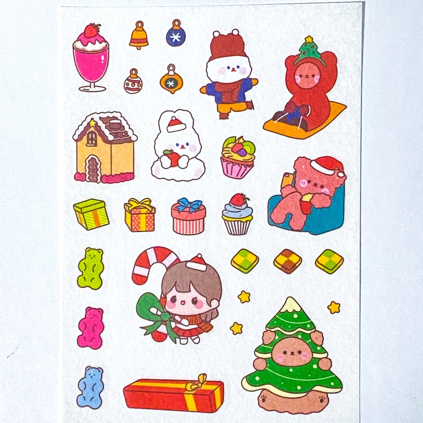 christmas matte washi paper sticker stickers sheet festive kawaii cute uk stationery shop store planner addict addicts red green fun bear bears girl food drink tree bunny bunnies rabbit animals