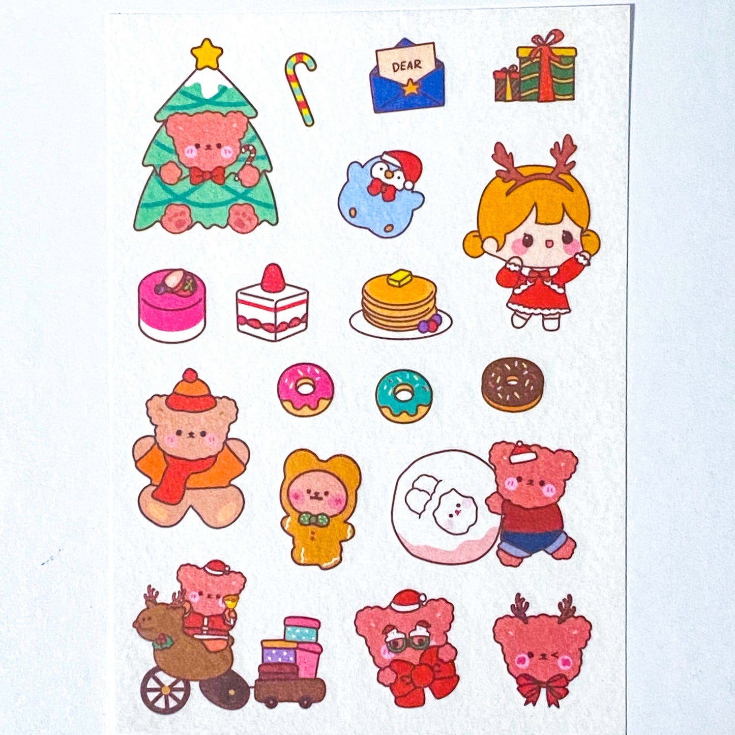 christmas matte washi paper sticker stickers sheet festive kawaii cute uk stationery shop store planner addict addicts red green fun bear bears girl food drink tree bunny bunnies rabbit animals