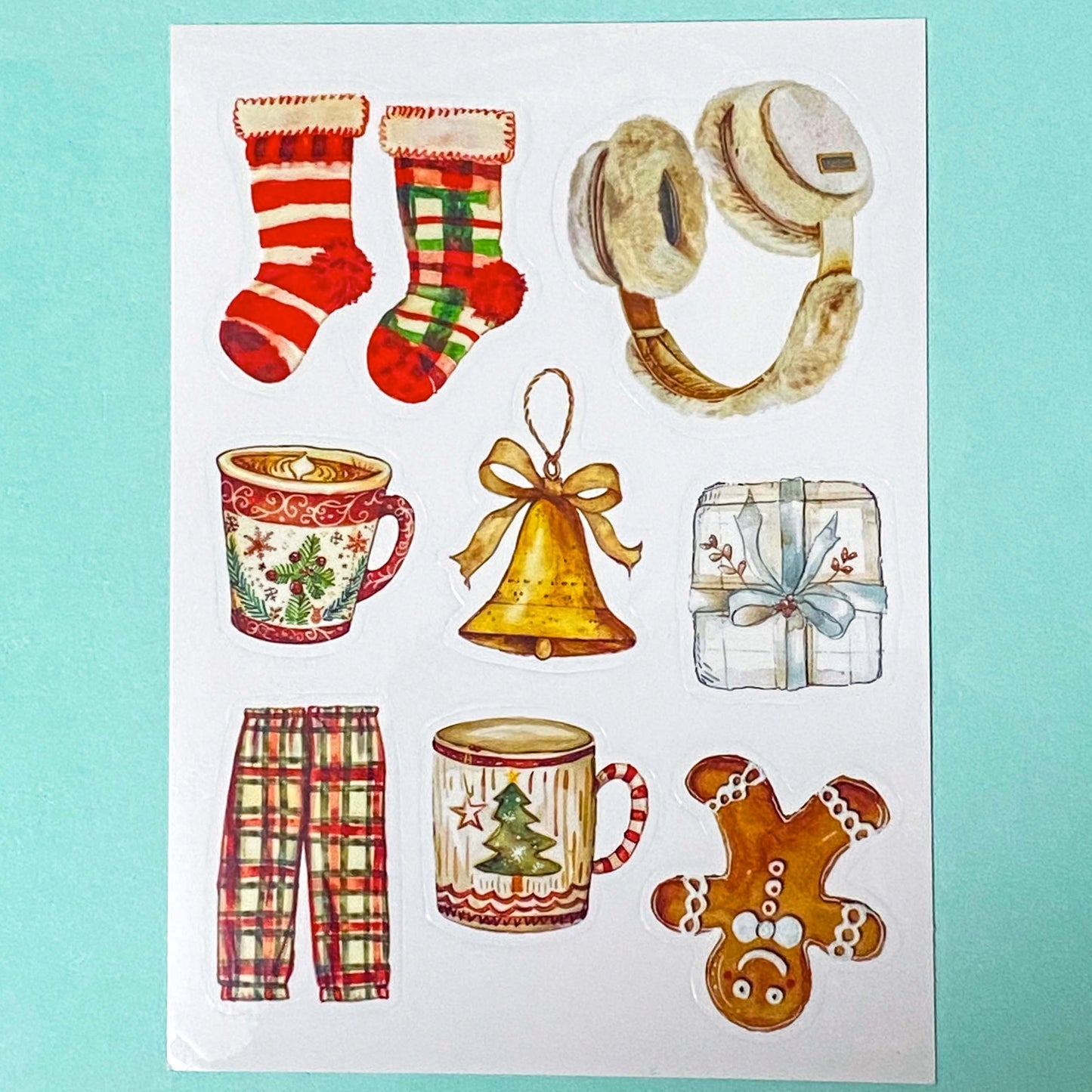neutral colours festive christmas sticker stickers sheet sheets uk cute kawaii stationery planner supplies shop store deer black cat fireplace gingerbread man men tree trees cookie cookies jumper socks cocoa hot chocolate
