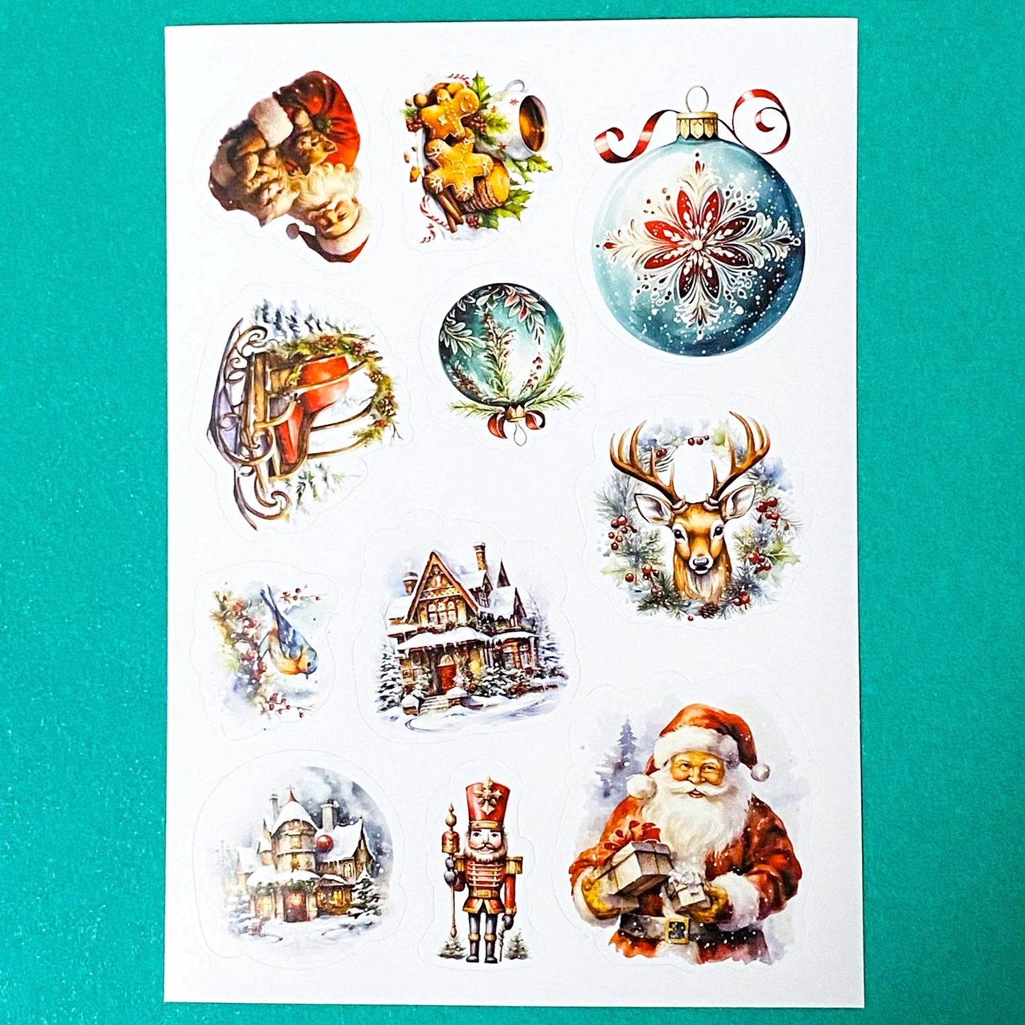 christmas festive vintage retro victorian sticker stickers sheet sheets pack of 3 red and green pretty stationery shop store planner addict uk cute kawaii