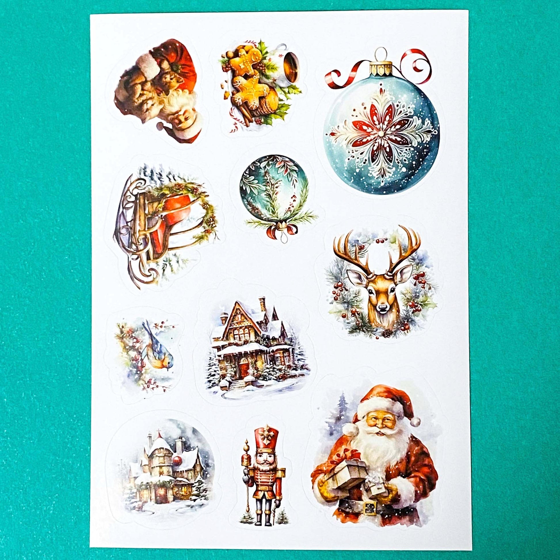 christmas festive vintage retro victorian sticker stickers sheet sheets pack of 3 red and green pretty stationery shop store planner addict uk cute kawaii