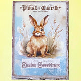 victorian vintage illustration illustrations postcard antique style retro bunny rabbit rabbits bunnies easter card postcard postcards post uk stationery greetings spring beatrix potter blue shop store