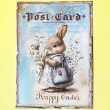 victorian vintage illustration illustrations postcard antique style retro bunny rabbit rabbits bunnies easter card postcard postcards post uk stationery greetings spring beatrix potter blue shop store