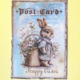 victorian vintage illustration illustrations postcard antique style retro bunny rabbit rabbits bunnies easter card postcard postcards post uk stationery greetings spring beatrix potter blue shop store