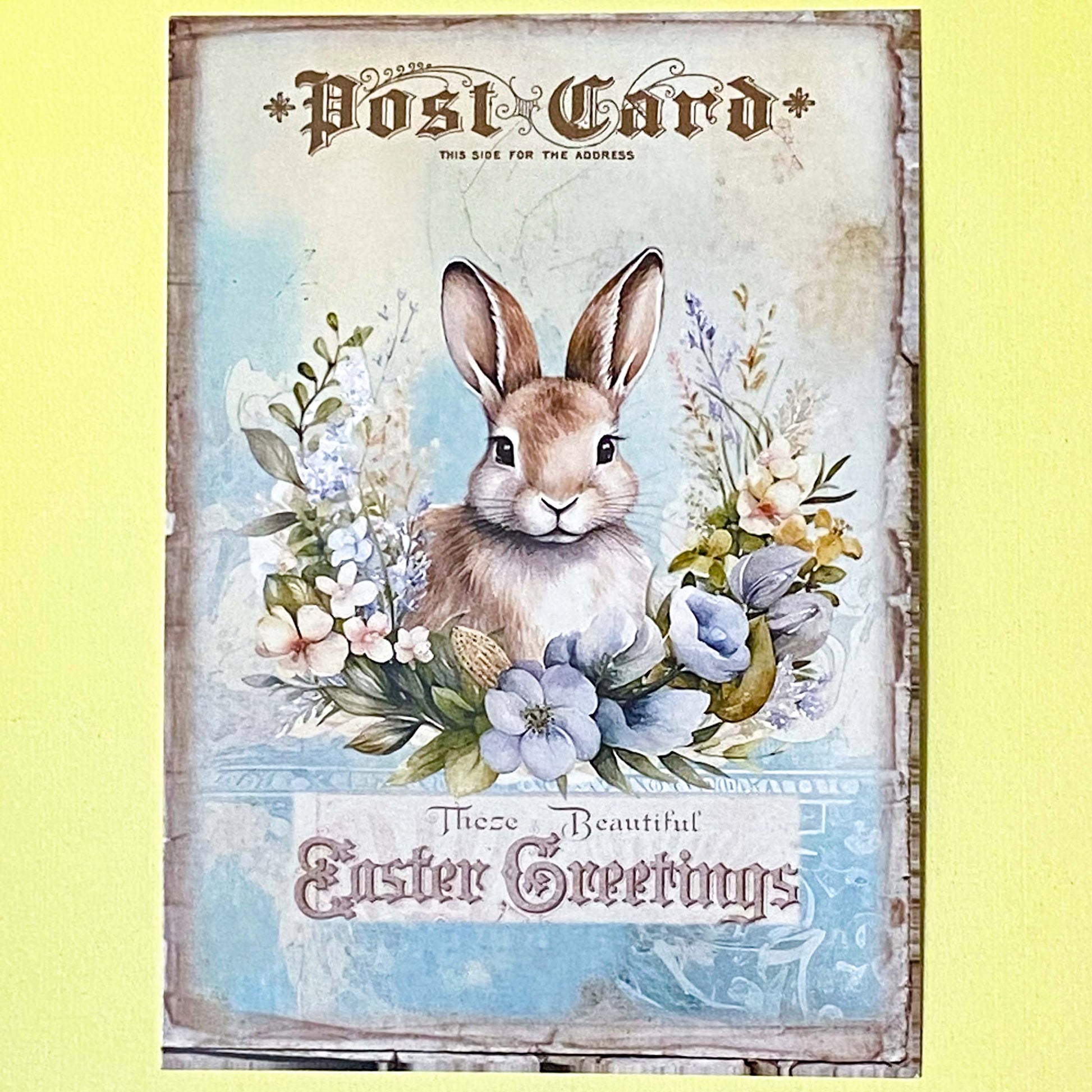 victorian vintage illustration illustrations postcard antique style retro bunny rabbit rabbits bunnies easter card postcard postcards post uk stationery greetings spring beatrix potter blue shop store