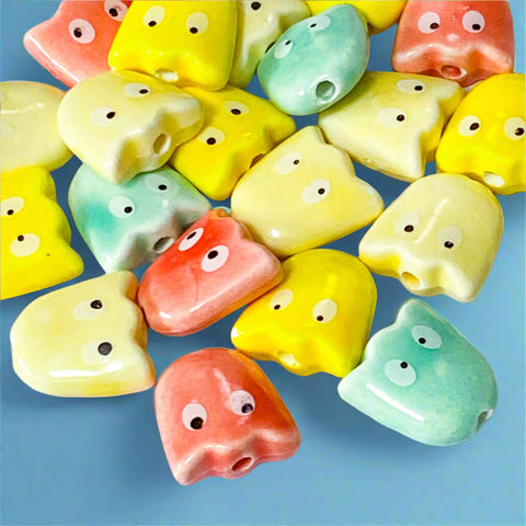 ghost ghosts bead beads large ceramic pottery clay glass statement jewellery making supplies uk cute kawaii craft shop store red yellow cream mint green turquoise funny scary eye eyes