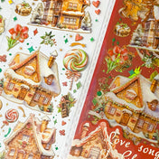 festive gingerbread ginger bread men man house houses cottage cute kawaii sticker stickers stationery sheet pack holo holographic foil foiled pretty uk planner addict supplies shop store brown green red colourful 