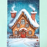snow snowy winter festive christmas individual postcard postcards post card cards uk cute kawaii turquoise blue cat santa reindeer stocking tree nutcracker bear teddy elf gingerbread man men cottage house stationery shop pretty polar bears