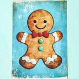 snow snowy winter festive christmas individual postcard postcards post card cards uk cute kawaii turquoise blue cat santa reindeer stocking tree nutcracker bear teddy elf gingerbread man men cottage house stationery shop pretty polar bears
