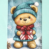 snow snowy winter festive christmas individual postcard postcards post card cards uk cute kawaii turquoise blue cat santa reindeer stocking tree nutcracker bear teddy elf gingerbread man men cottage house stationery shop pretty polar bears