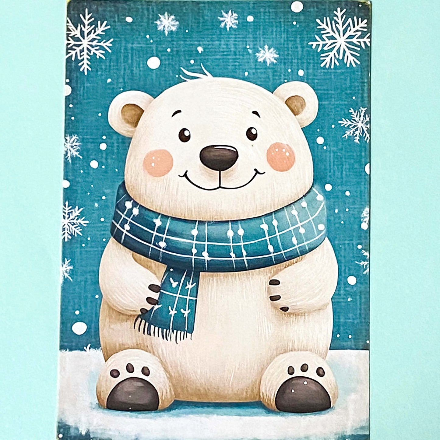 snow snowy winter festive christmas individual postcard postcards post card cards uk cute kawaii turquoise blue cat santa reindeer stocking tree nutcracker bear teddy elf gingerbread man men cottage house stationery shop pretty polar bears