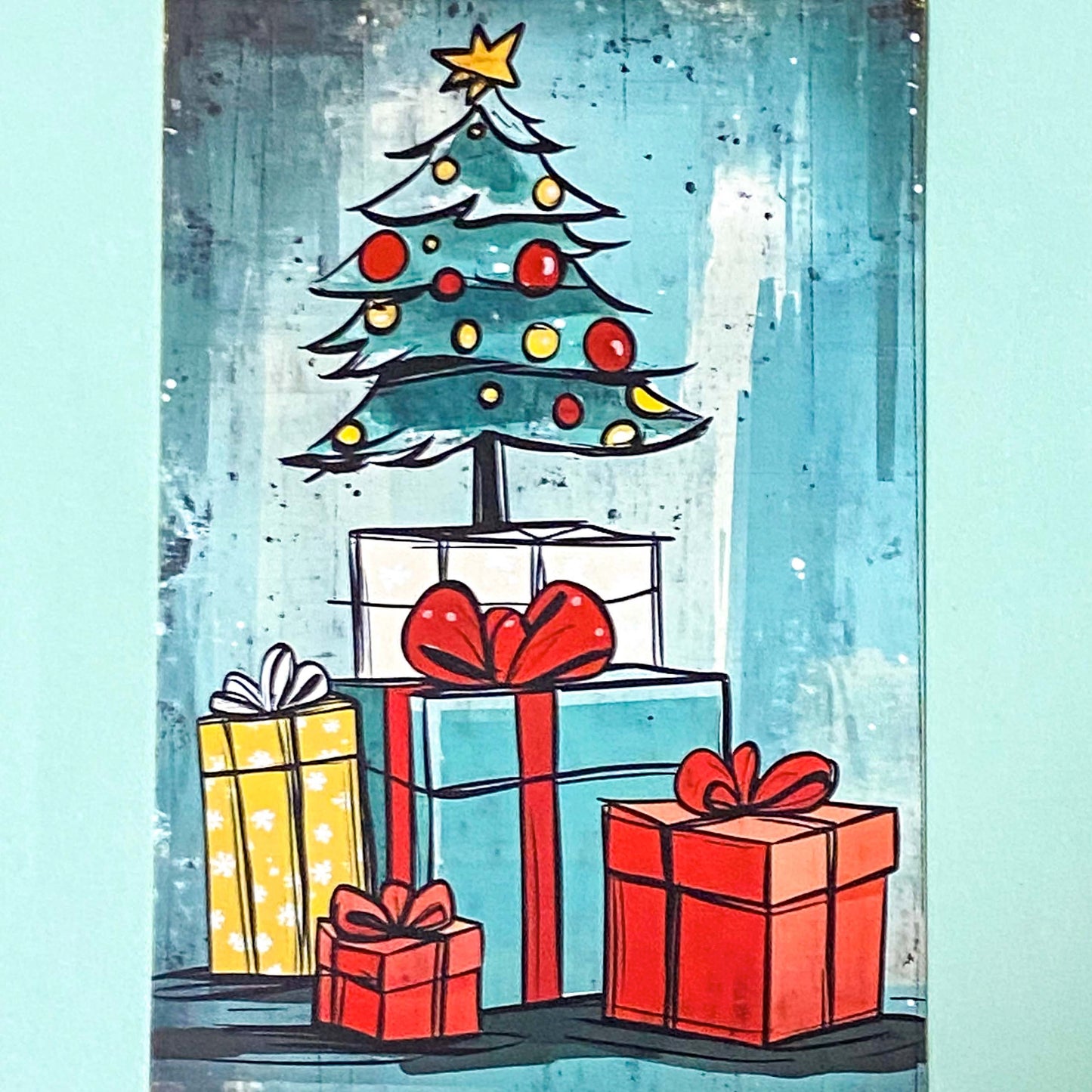 snow snowy winter festive christmas individual postcard postcards post card cards uk cute kawaii turquoise blue cat santa reindeer stocking tree nutcracker bear teddy elf gingerbread man men cottage house stationery shop pretty polar bears