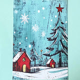 snow snowy winter festive christmas individual postcard postcards post card cards uk cute kawaii turquoise blue cat santa reindeer stocking tree nutcracker bear teddy elf gingerbread man men cottage house stationery shop pretty polar bears