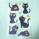 black cat with pink cream gold peach ear ears large glossy plastic clear pet sticker stickers sheet uk cute kawaii stationery shop store gift gifts cats kitten kittens