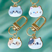 cute kawaii cat gold tone clip bag charm charms enamel metal uk gift gifts face faces ginger white grey tortoiseshell adorable mini keyring keyrings key ring rings