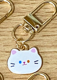 Enamel Gold Tone CAT FACE CLIP KEY CHAIN