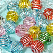 silver gold foil metallic acrylic pumpkin pumpkins bead beads 14mm uk cute kawaii halloween craft supplies shop store crafts shiny clear pink red blue yellow green ridged striped