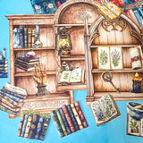 storybook themed stationery gift set with book print pouch, fairy illustration postcard and magical cabinet ephemera pieces