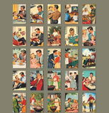mini vintage lifestyle book with vintage stickers of children and retro family scenes and mid century illustrations