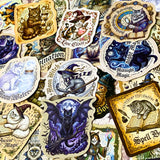 WITCHY CAT Magic Sticker Set - 50 Glossy Vintage Style Laptop Stickers (astrology, potion, spellbook cats)