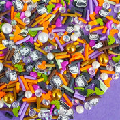 halloween vibes spooky sprinkle sprinkles gem gems sparkly mini embellishment embellishments orange yellow purple lilac black crystal ball bat bats green balls hundreds and thousands little small pack uk cute kawaii craft supplies shop store  Edit alt text