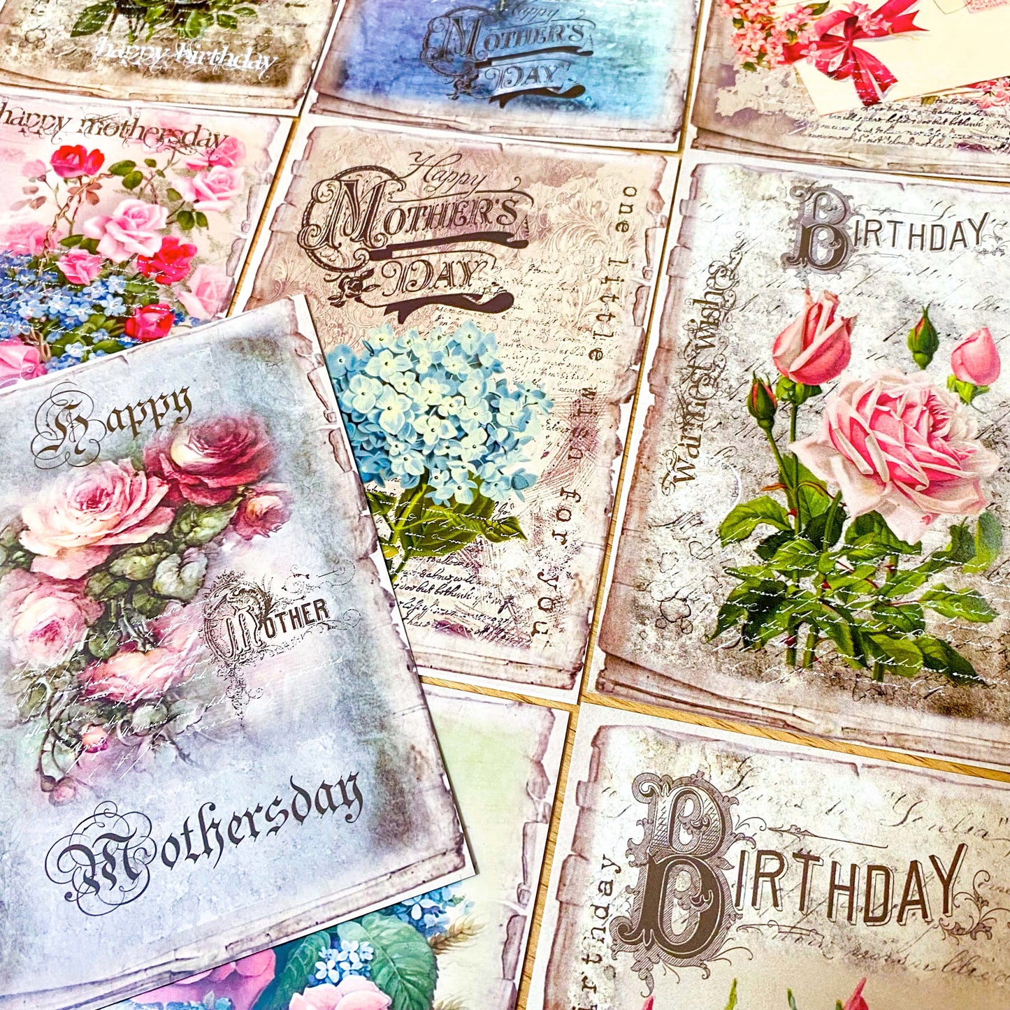 mother mother's day mothering sunday card cards postcard postcards greetings post card uk cute kawaii floral rose roses pretty sticker stickers seals envelopes kraft vintage style retro victorian antique bargain hydrangea blue pink red purple lilac