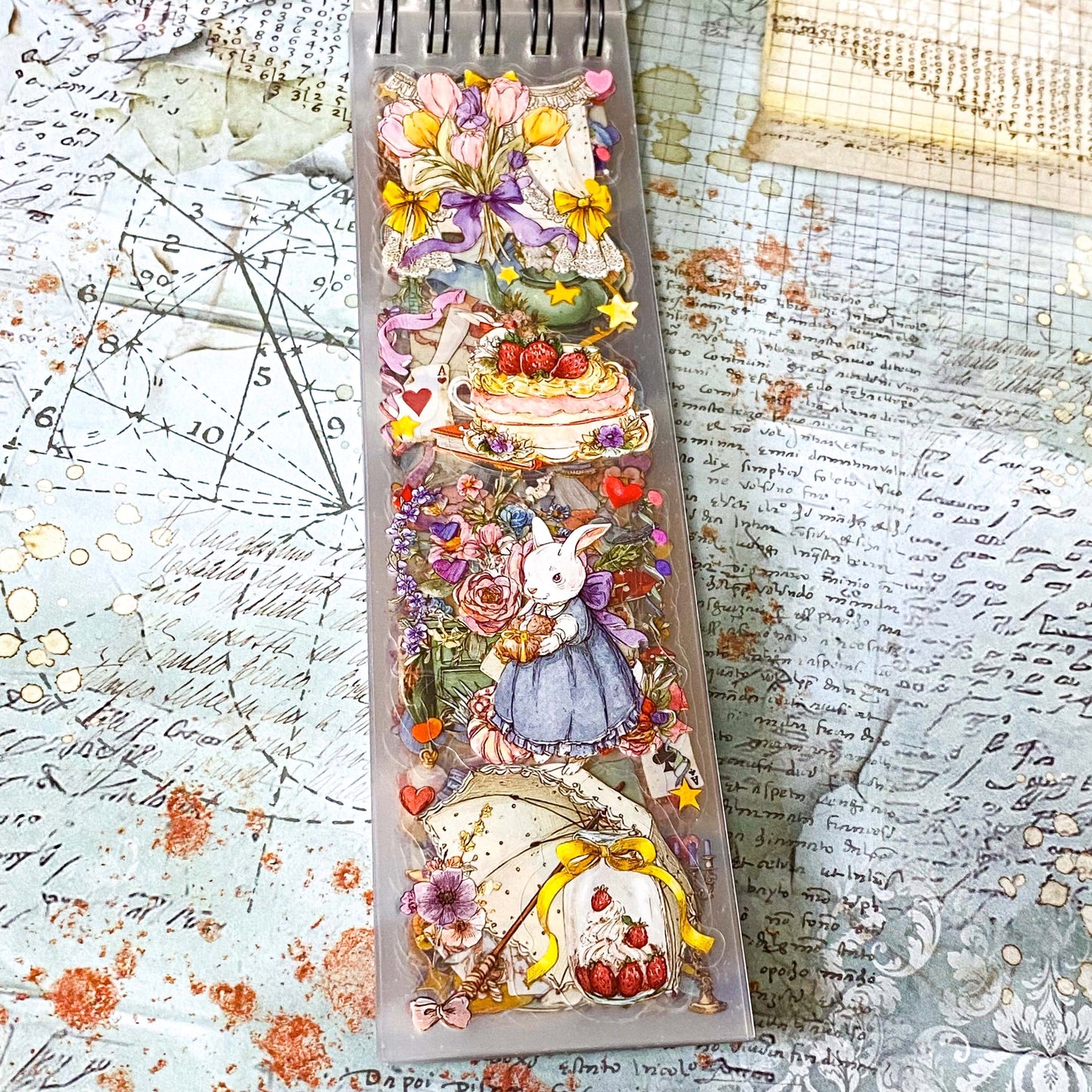 ALICE IN WONDERLAND PET Sticker Book | 50 Sheets | Long Clear Strip Stickers
