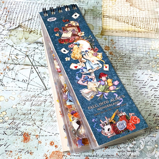 alice in wonderland clear PET long sticker book with 50 pages of designs