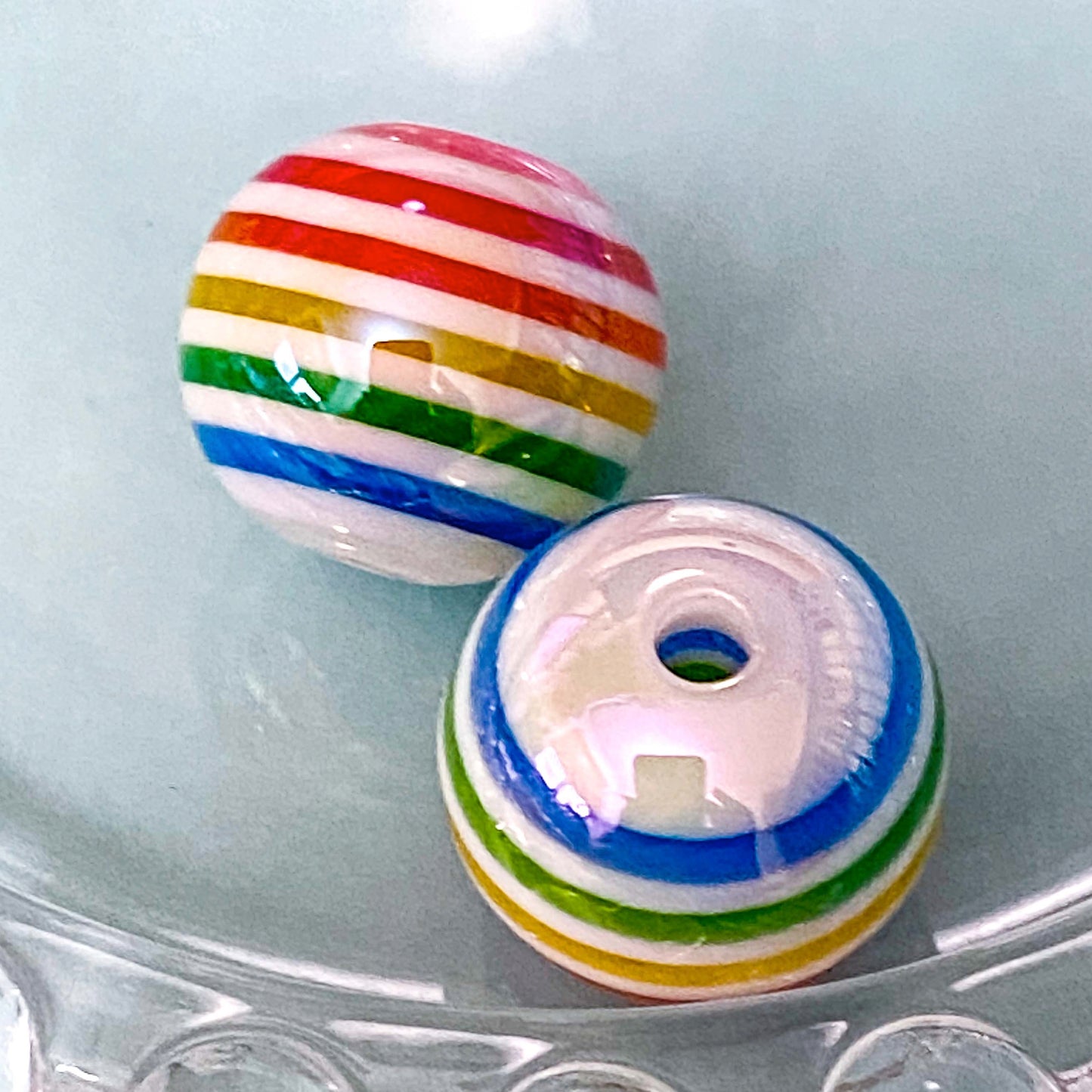 large jumbo big chunky acrylic bead beads 15mm 16mm round striped stripy rainbow checked patterned uk cute kawaii craft supplies shop store bargain iridescent shimmer shimmery ab make your own beaded pen pens jewellery