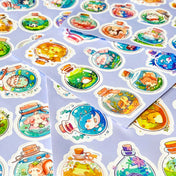 kawaii potion bottle sticker sheets with cute animals inside glass bottles, pastel journal stickers set