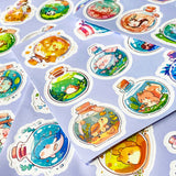 kawaii potion bottle sticker sheets with cute animals inside glass bottles, pastel journal stickers set