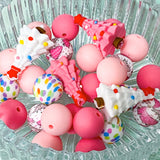 pink and white christmas fir tree trees festive winter silicone bead beads uk cute kawaii craft supplies beaded pen pens make your own jewellery supplies pretty pastel jumbo large big beads pattern patterned